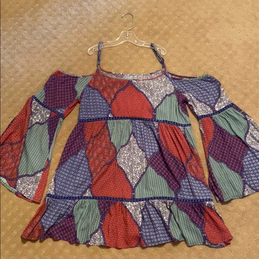 Boutique Patchwork Patterned Cold-Shoulder Dress - image 1